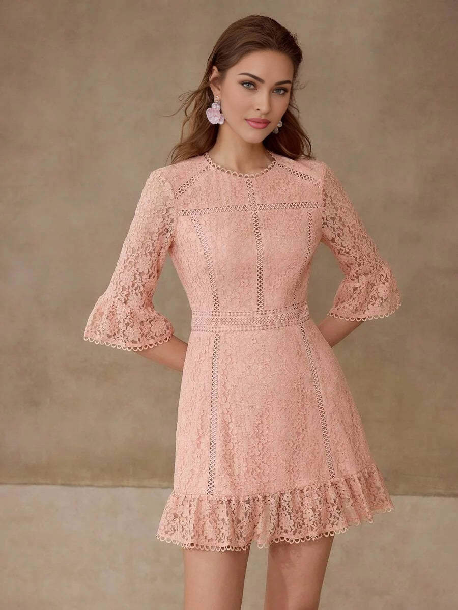 PREMIUM LACE RUFFLE HEM DRESS