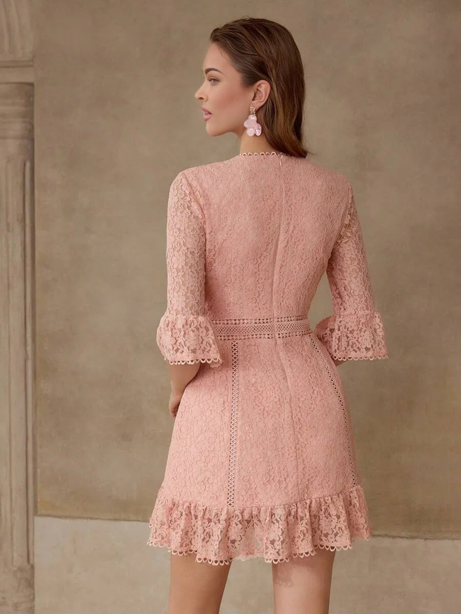 PREMIUM LACE RUFFLE HEM DRESS