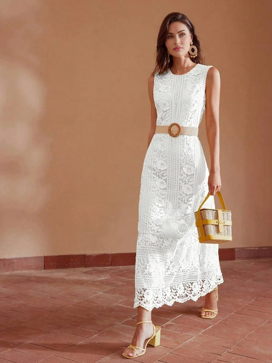 PREMIUM LACE RUFFLE HEM SLEEVELESS DRESS