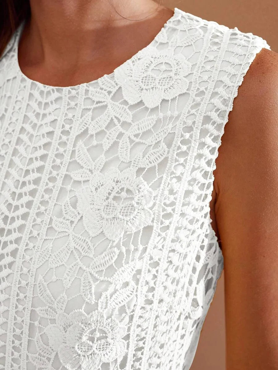 PREMIUM LACE RUFFLE HEM SLEEVELESS DRESS