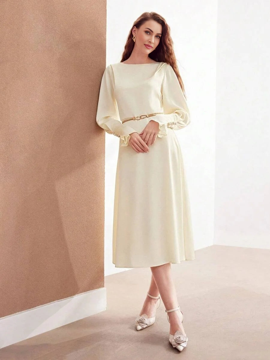 PREMIUM LADIES SOLID COLOR RUFFLED SLEEVE DRESSSUMMER OUTFITS