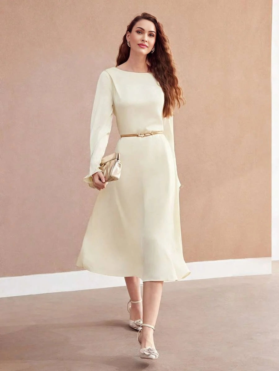 PREMIUM LADIES SOLID COLOR RUFFLED SLEEVE DRESSSUMMER OUTFITS