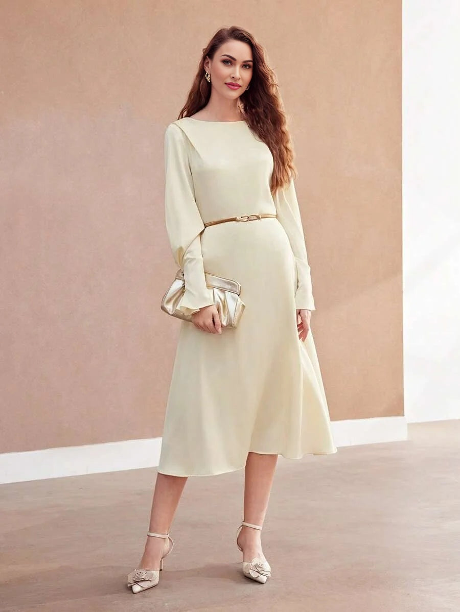 PREMIUM LADIES SOLID COLOR RUFFLED SLEEVE DRESSSUMMER OUTFITS