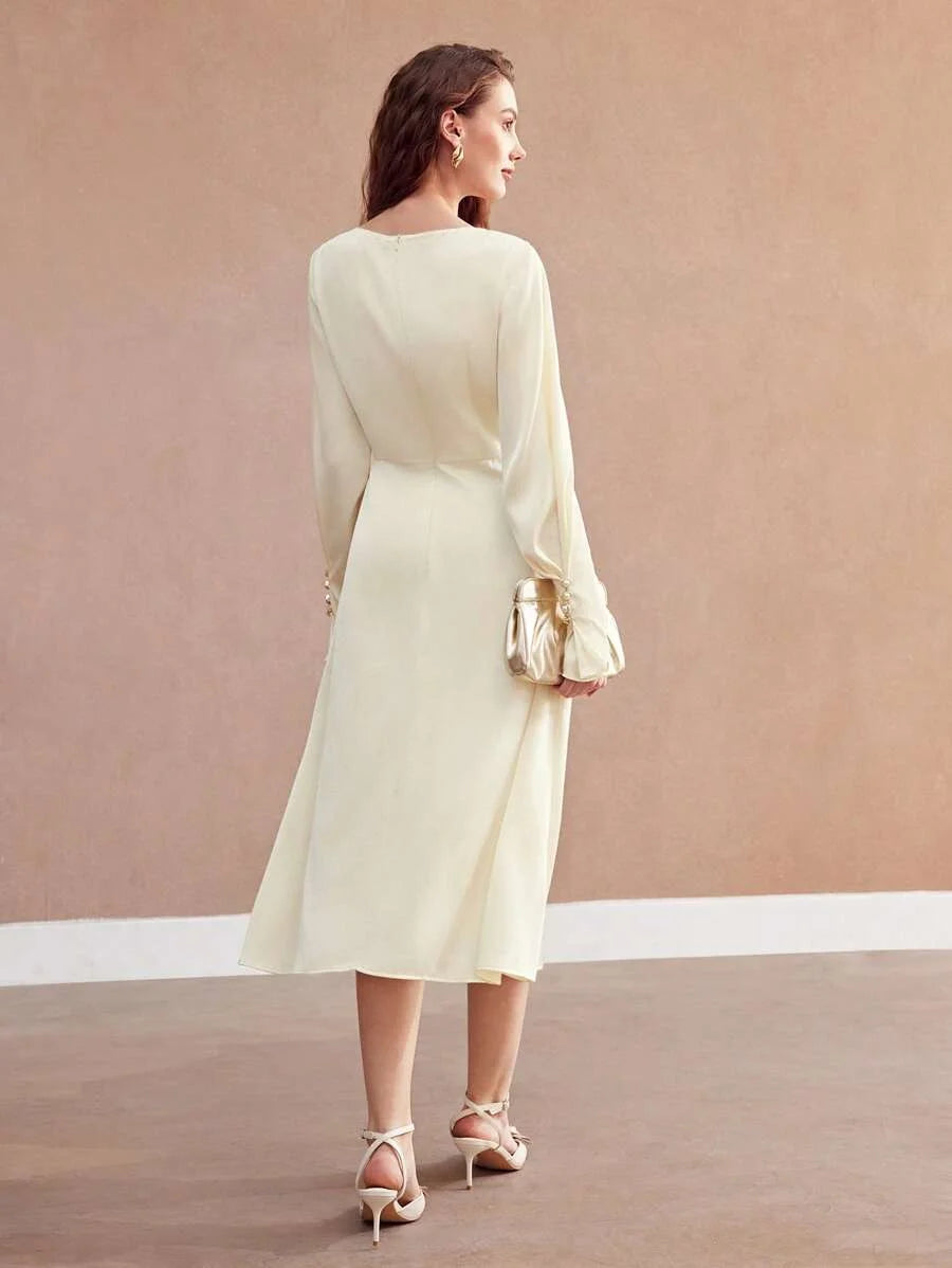 PREMIUM LADIES SOLID COLOR RUFFLED SLEEVE DRESSSUMMER OUTFITS