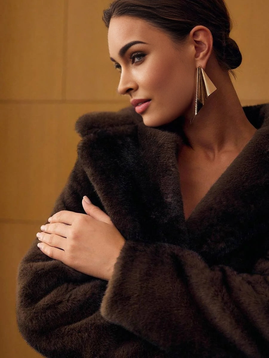 PREMIUM LAPEL BUTTON FRONT FAUX FUR COAT