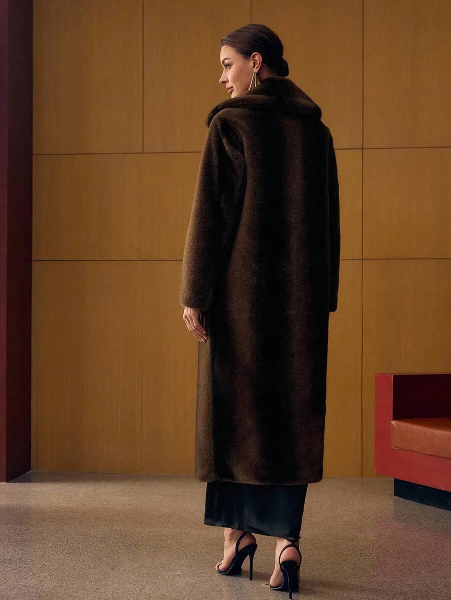 PREMIUM LAPEL BUTTON FRONT FAUX FUR COAT