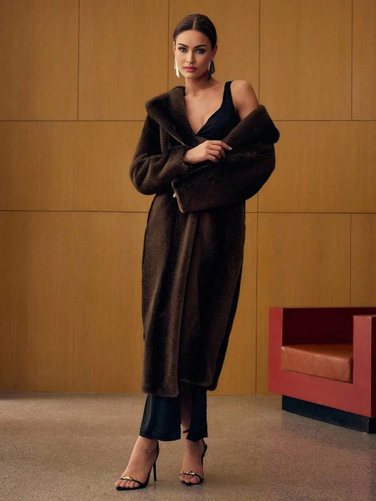 PREMIUM LAPEL BUTTON FRONT FAUX FUR COAT