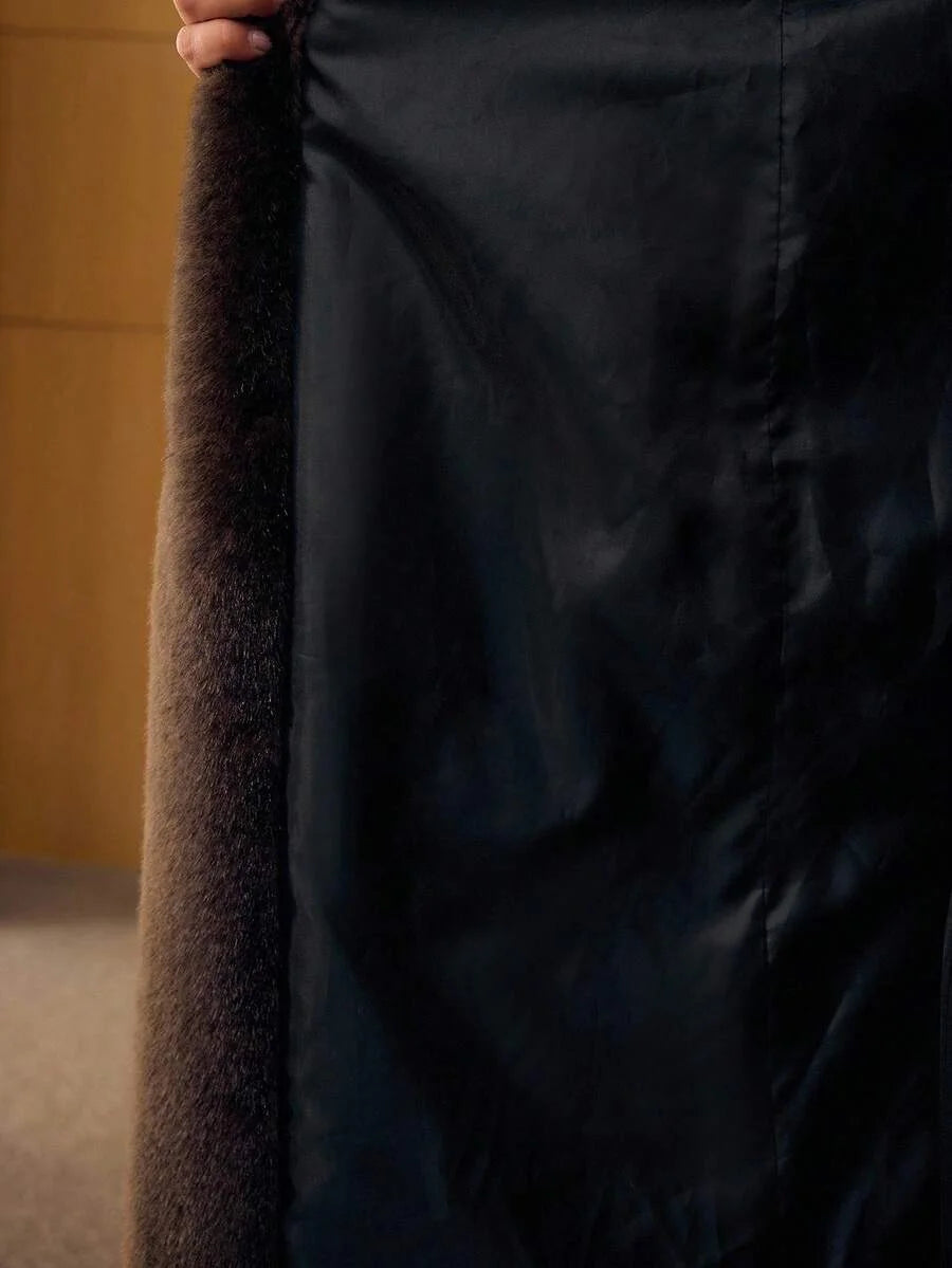 PREMIUM LAPEL BUTTON FRONT FAUX FUR COAT