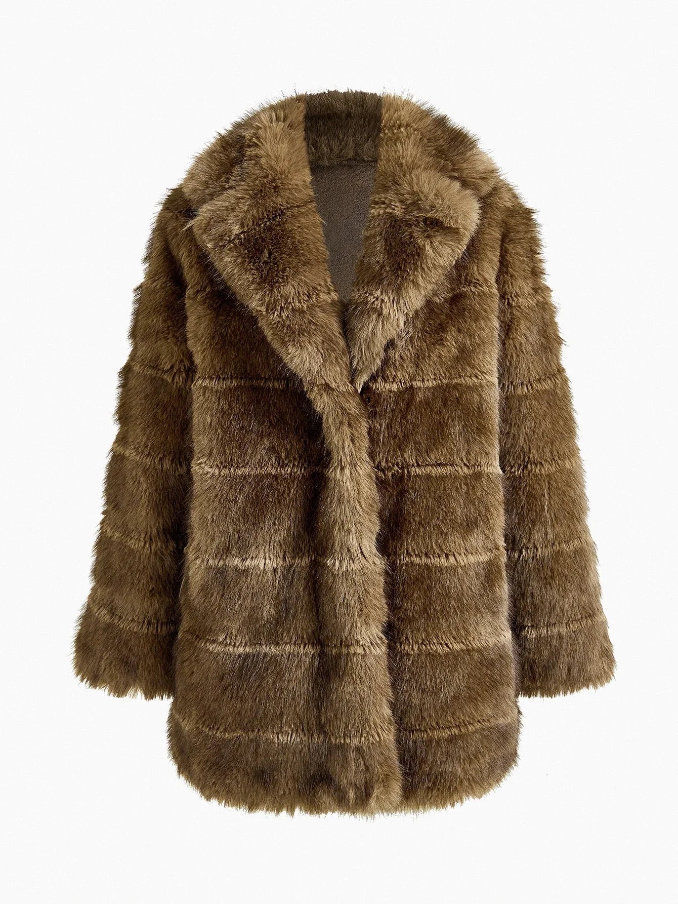 PREMIUM LAPEL COLLAR LONG SLEEVE FAUX FUR COAT