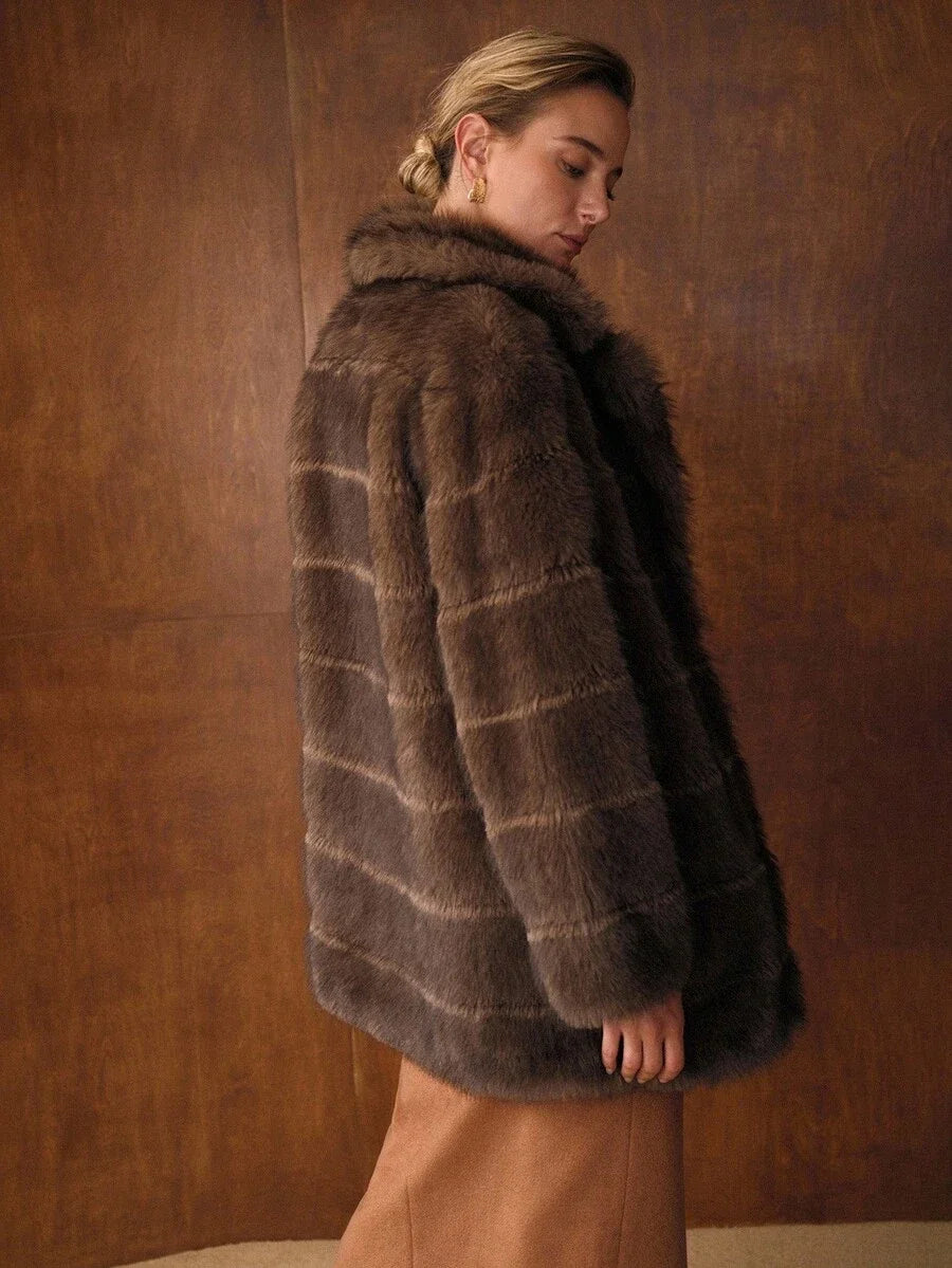 PREMIUM LAPEL COLLAR LONG SLEEVE FAUX FUR COAT