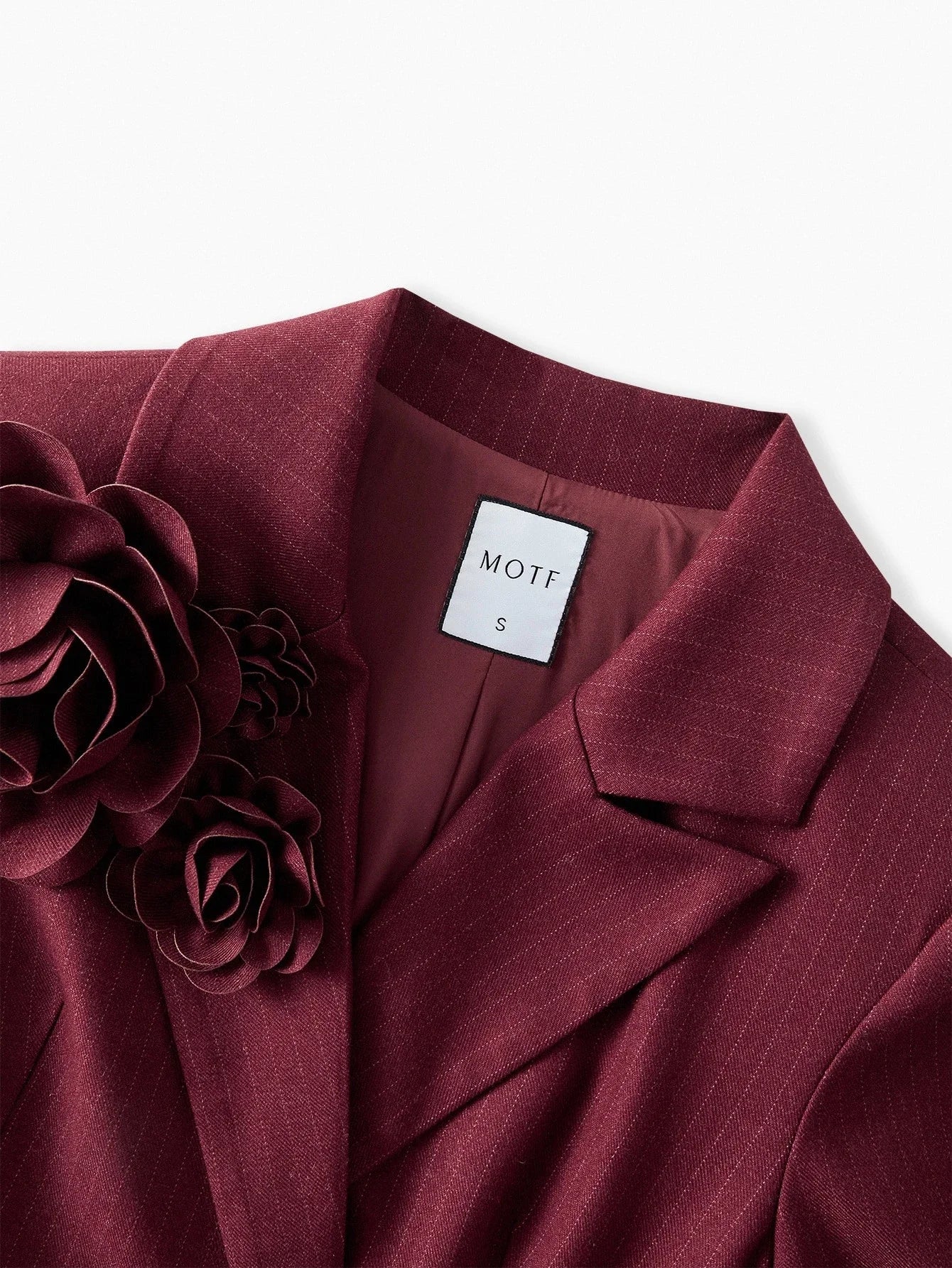 PREMIUM LAPEL COLLAR STRIPED 3D FLORAL DECOR BLAZER