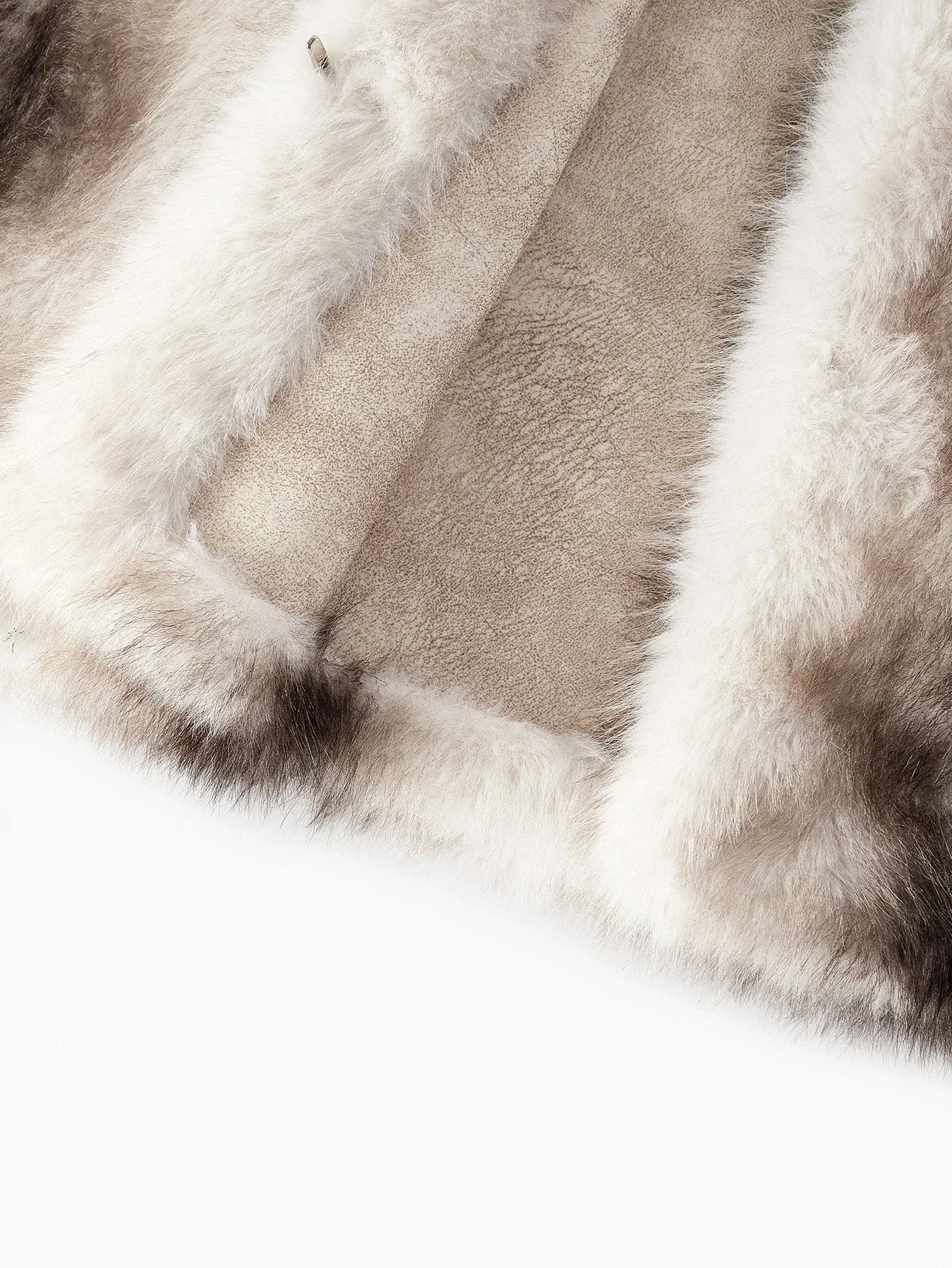 PREMIUM LAPEL COLORBLOCK FAUX FUR COAT