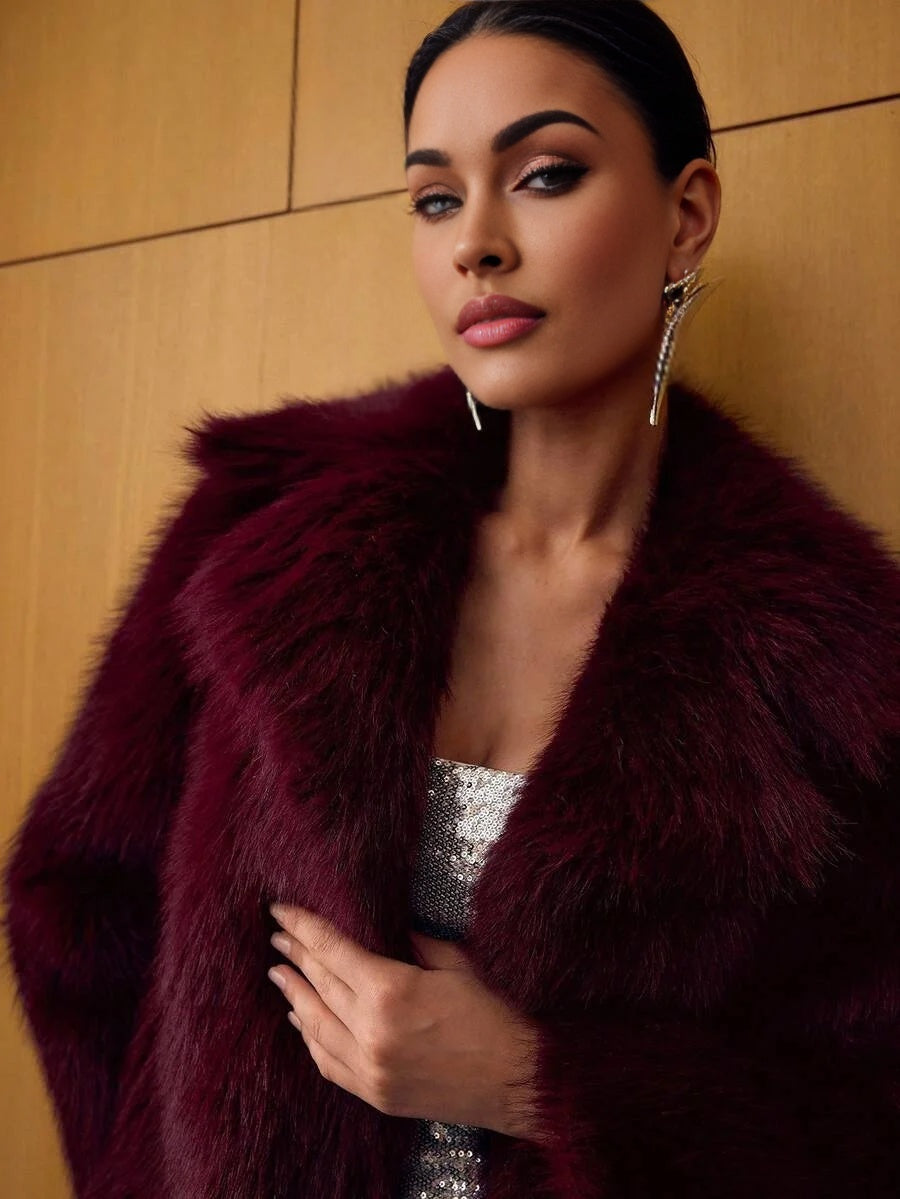 PREMIUM LAPEL LONG SLEEVE FAUX FUR COAT