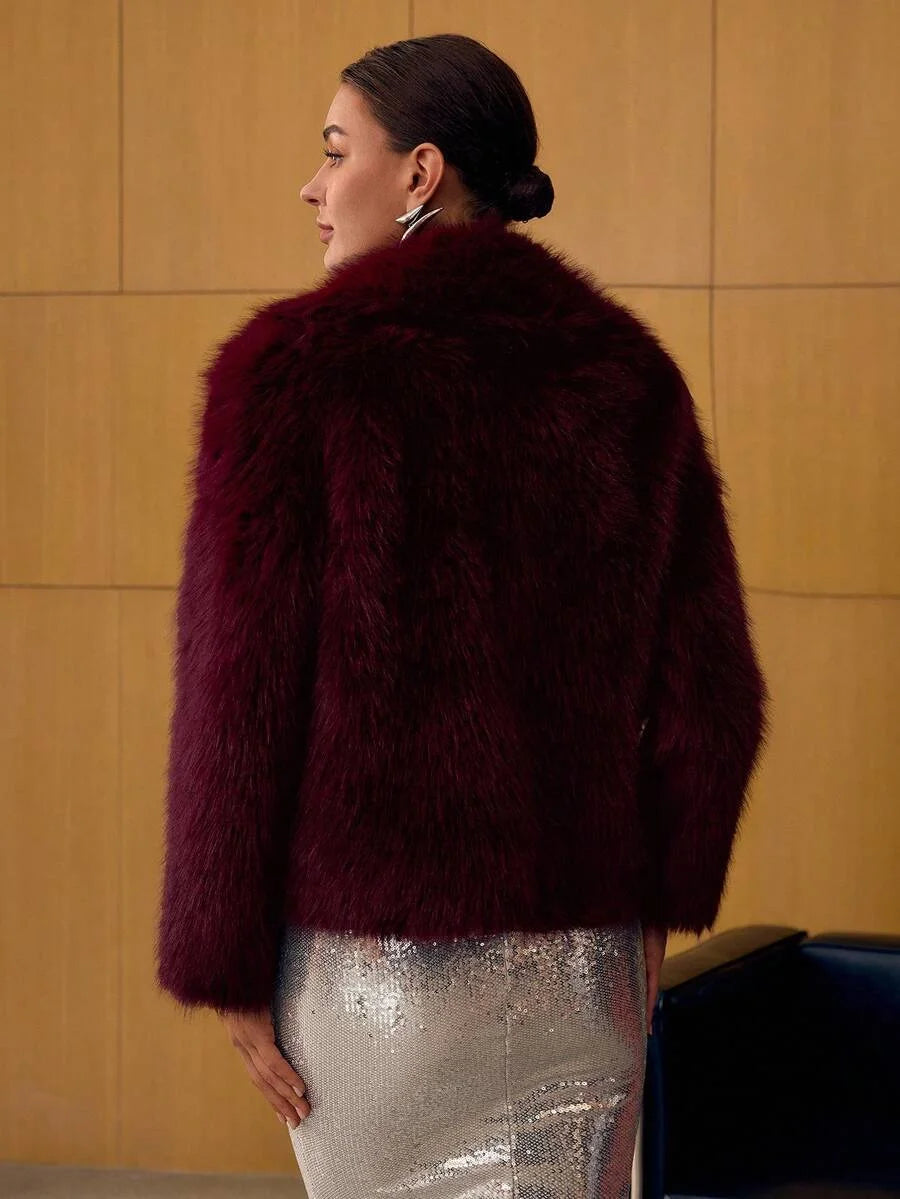PREMIUM LAPEL LONG SLEEVE FAUX FUR COAT