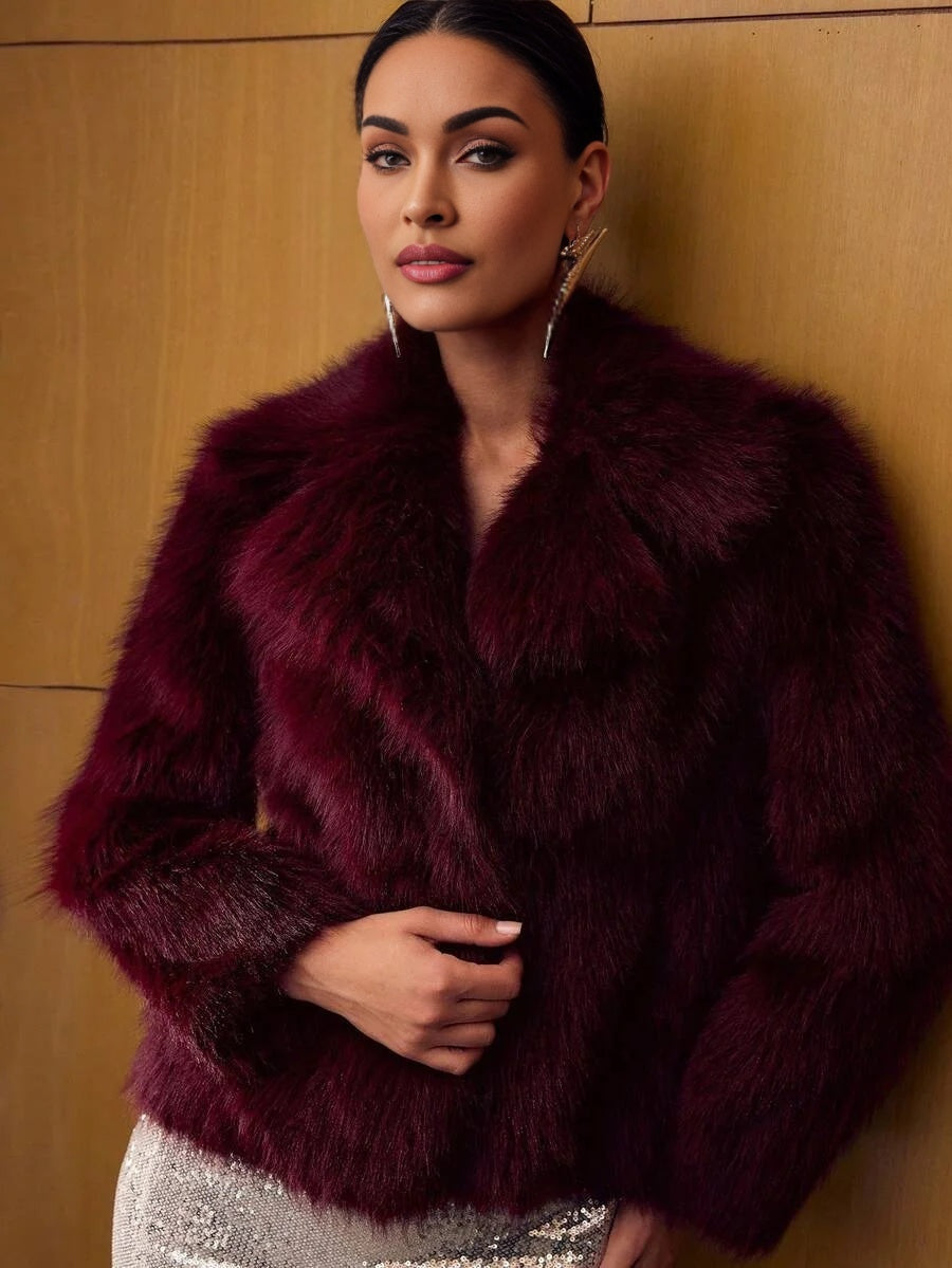 PREMIUM LAPEL LONG SLEEVE FAUX FUR COAT