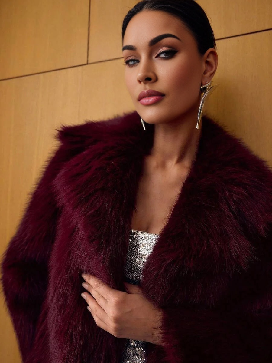PREMIUM LAPEL LONG SLEEVE FAUX FUR COAT