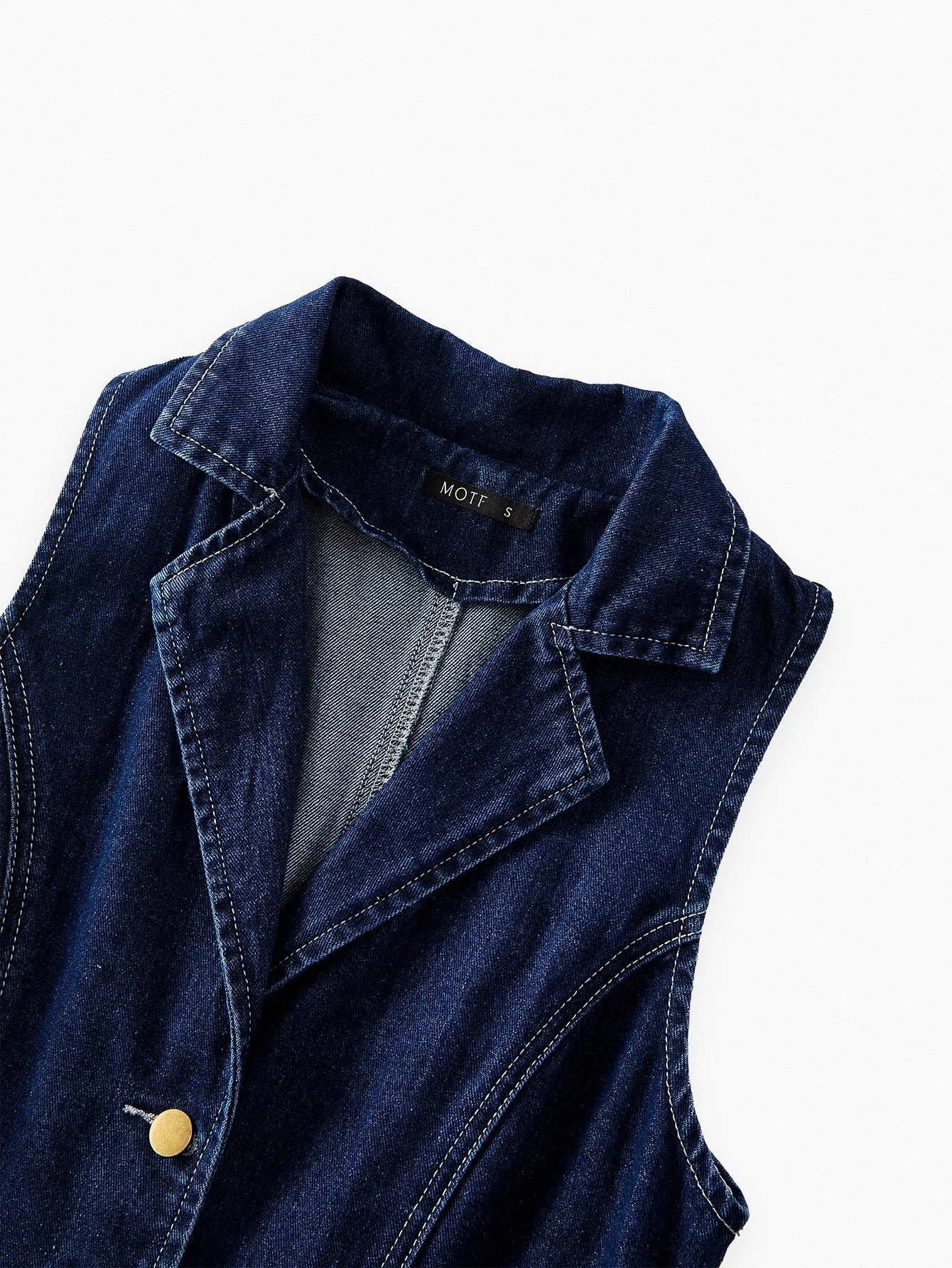 PREMIUM LAPEL SINGLEBREASTED SLEEVELESS DENIM DRESS