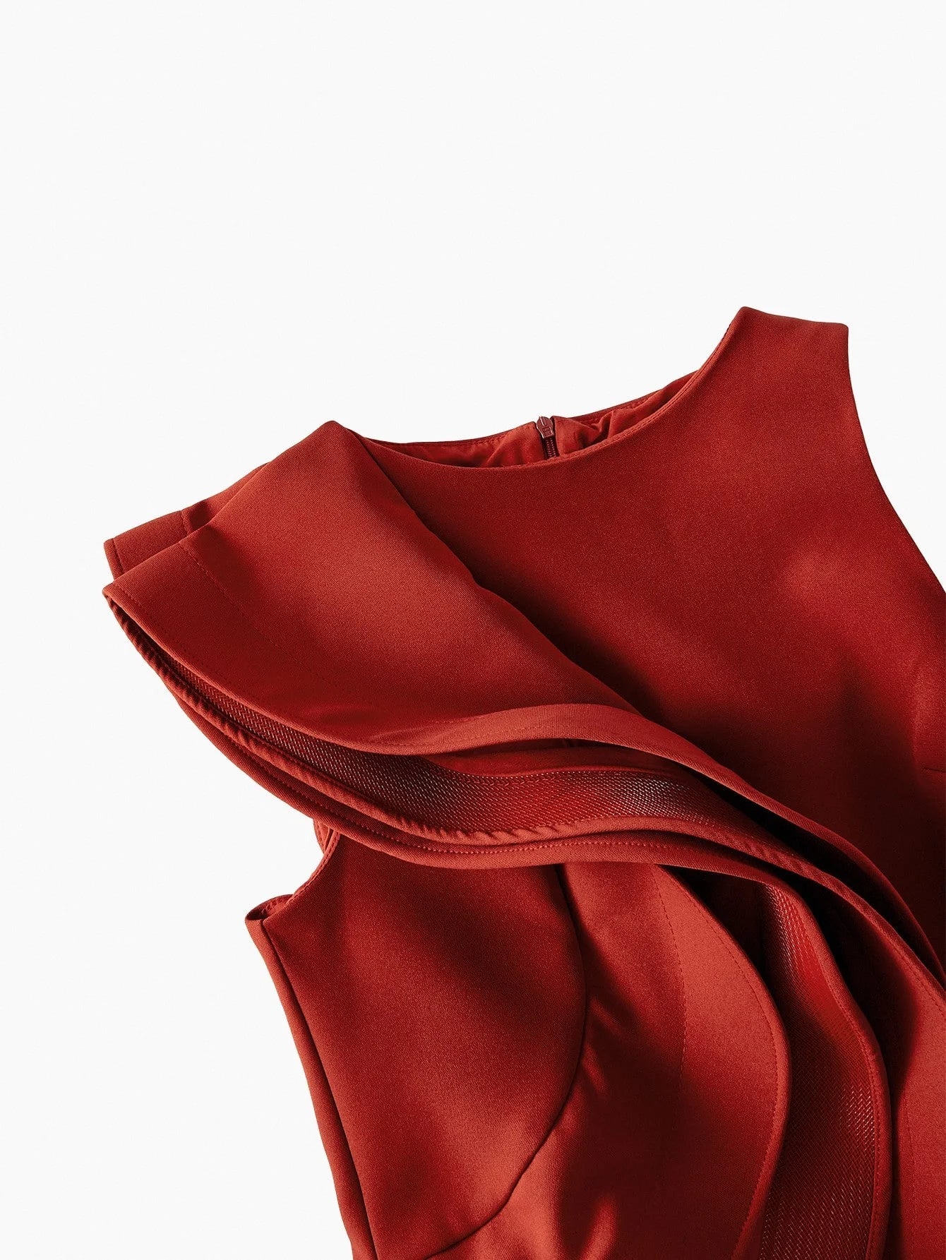 PREMIUM LAYERED RUFFLE TRIM ZIPPER BACK SPLIT HEM MIDI DRESS