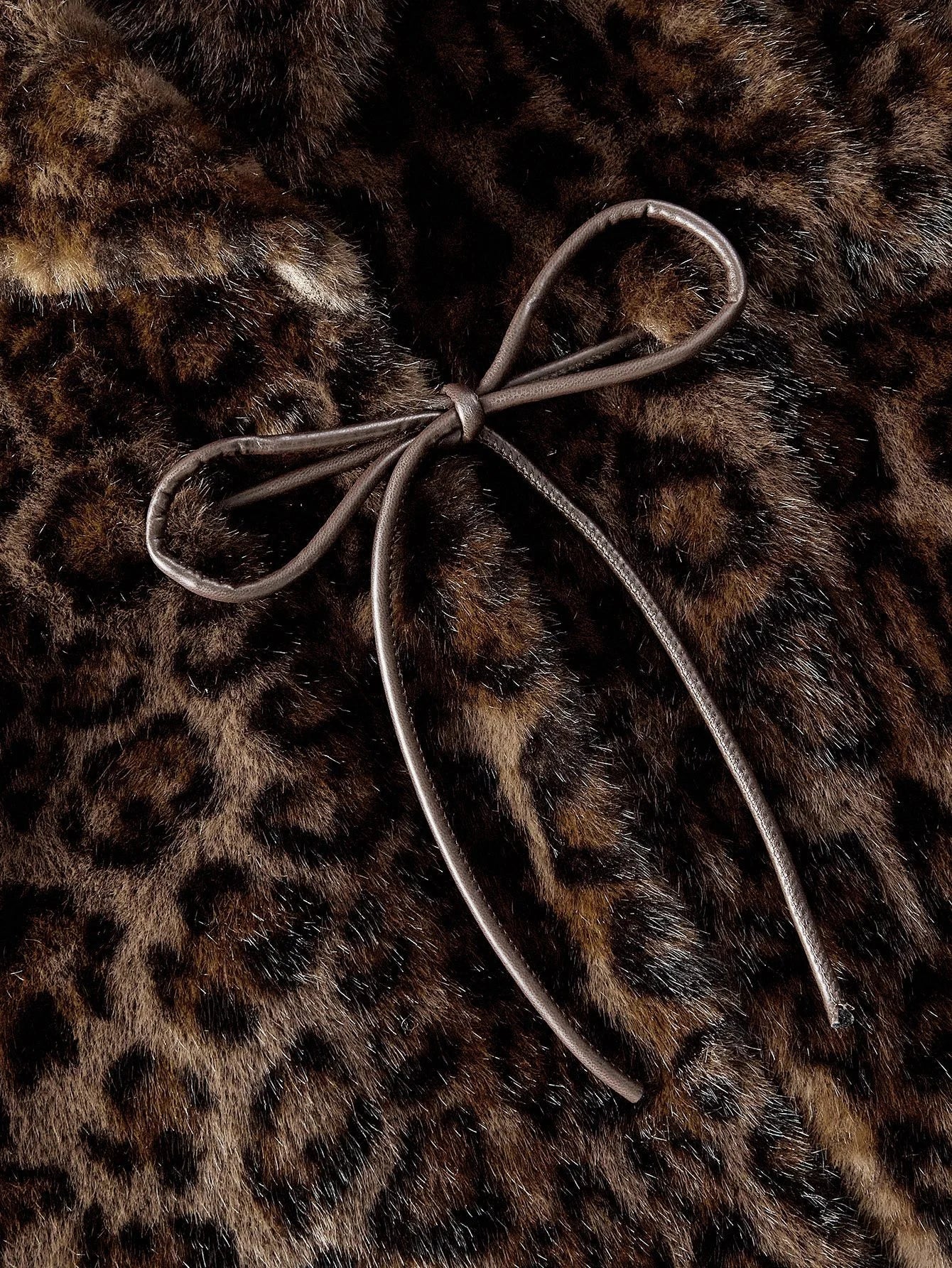 PREMIUM LEOPARD PRINT BELT WAIST LONG SLEEVE ELEGANT FAUX FUR COAT AUTUMNWINTER