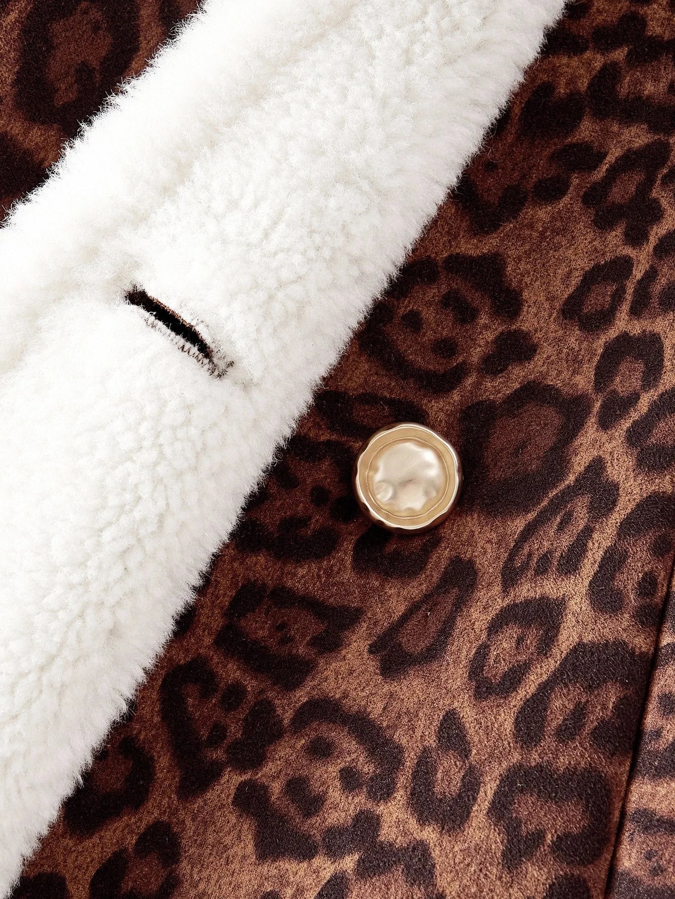 PREMIUM LEOPARD PRINT CONTRAST TEDDY PANEL BELTED FAUX FUR COAT