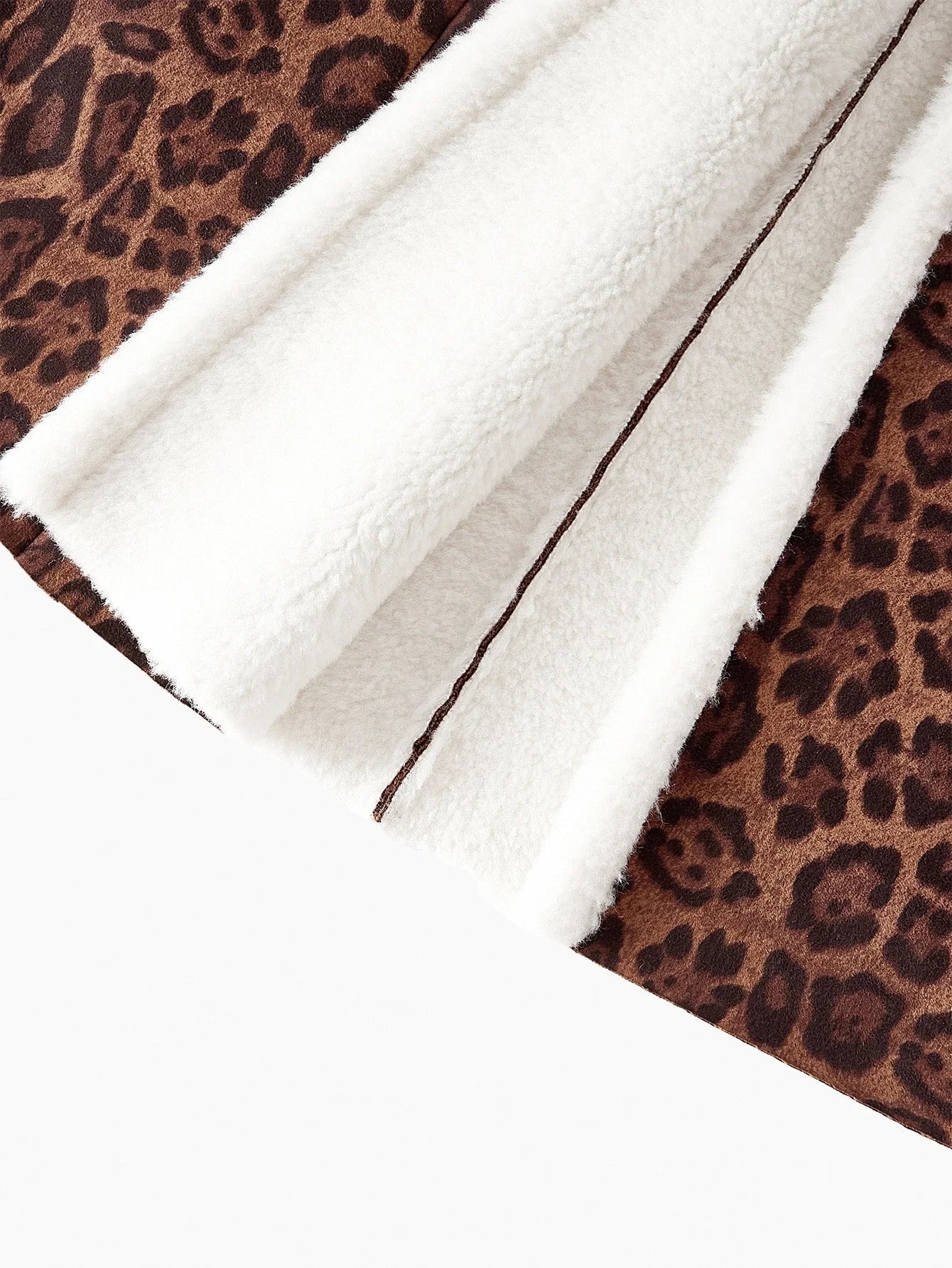 PREMIUM LEOPARD PRINT CONTRAST TEDDY PANEL BELTED FAUX FUR COAT