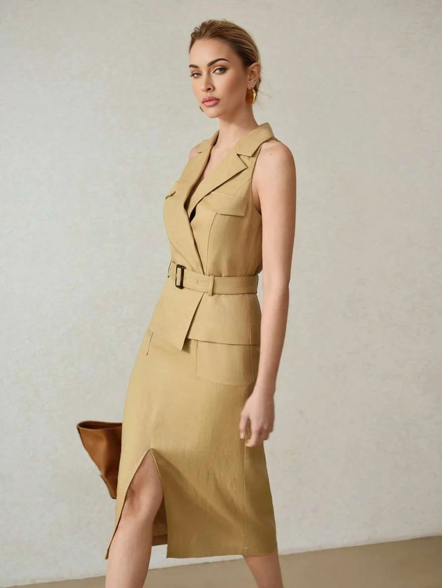PREMIUM LINEN BLEND SLEEVELESS DRESS