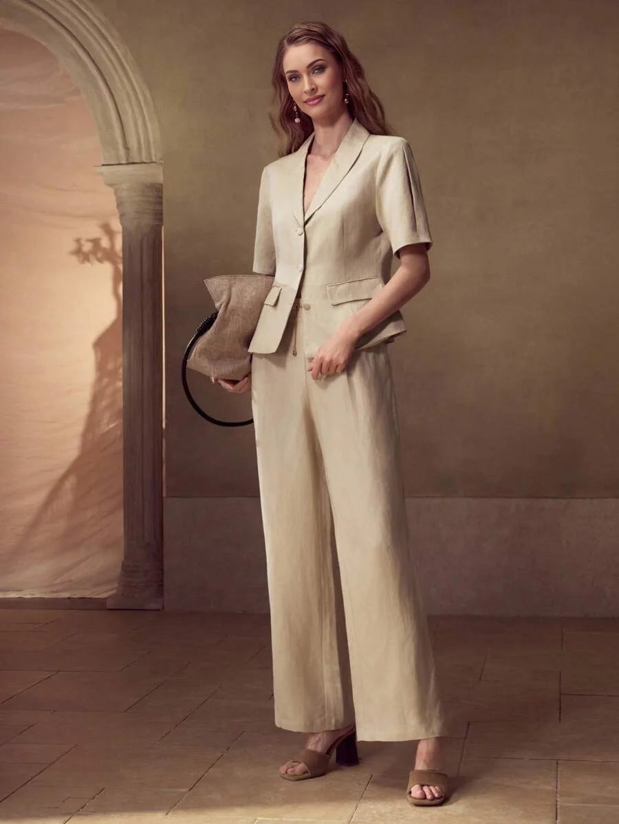 PREMIUM LINEN BUTTON UP SHORT SLEEVE BLAZER