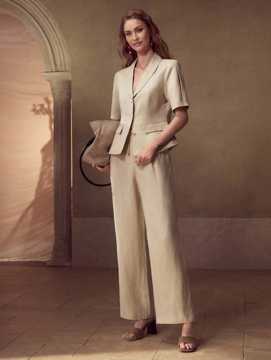 PREMIUM LINEN BUTTON UP SHORT SLEEVE BLAZER