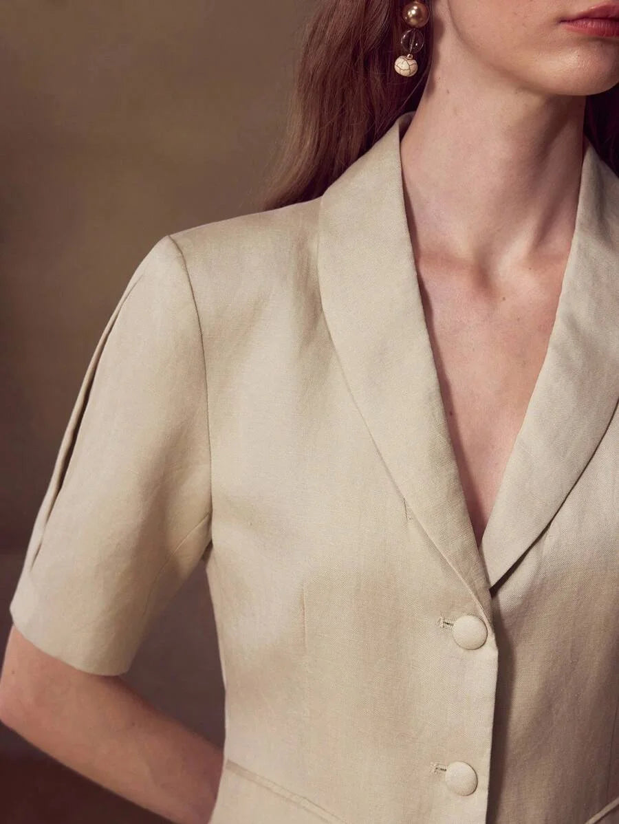 PREMIUM LINEN BUTTON UP SHORT SLEEVE BLAZER