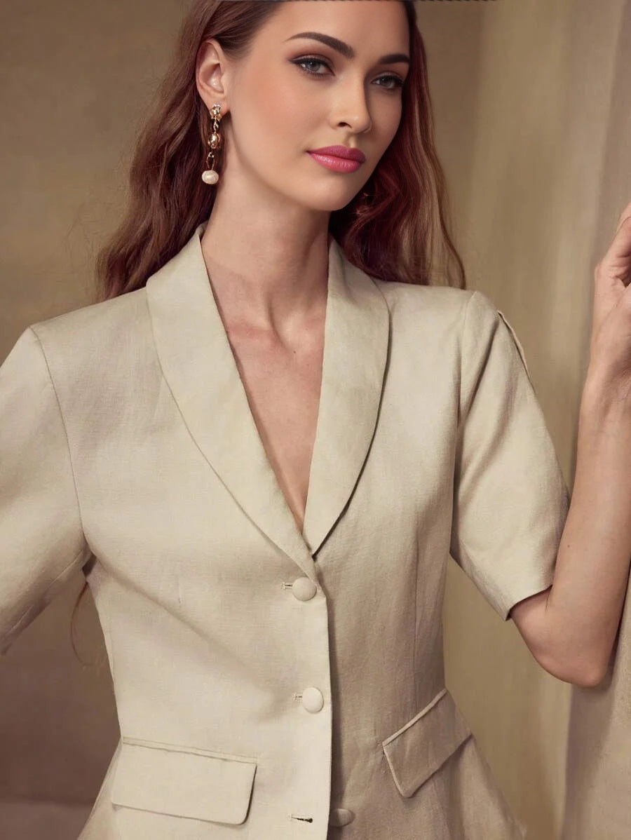 PREMIUM LINEN BUTTON UP SHORT SLEEVE BLAZER