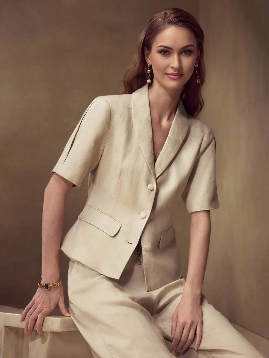 PREMIUM LINEN BUTTON UP SHORT SLEEVE BLAZER