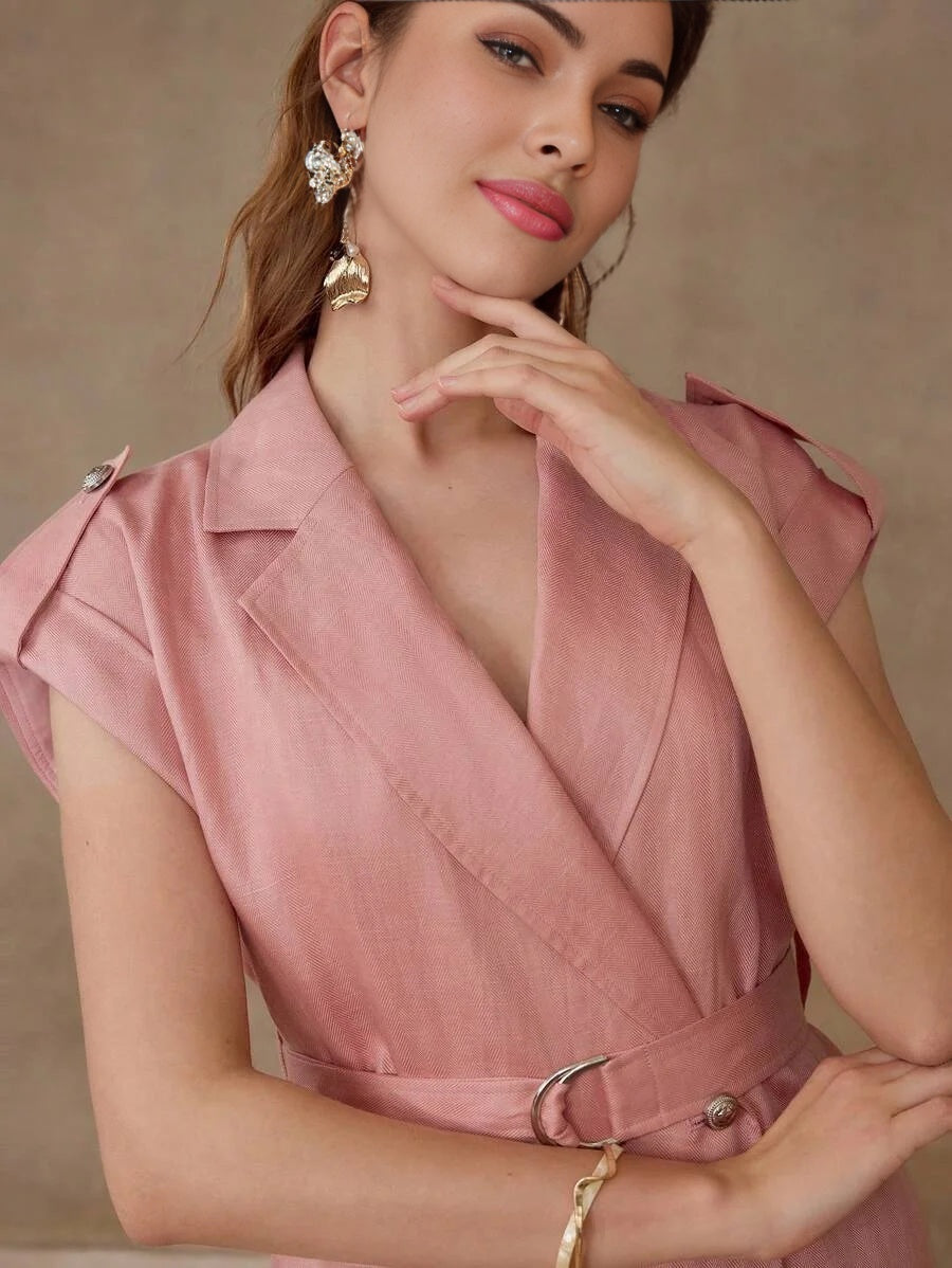 PREMIUM LINEN CAP SLEEVE BELTED BLAZER