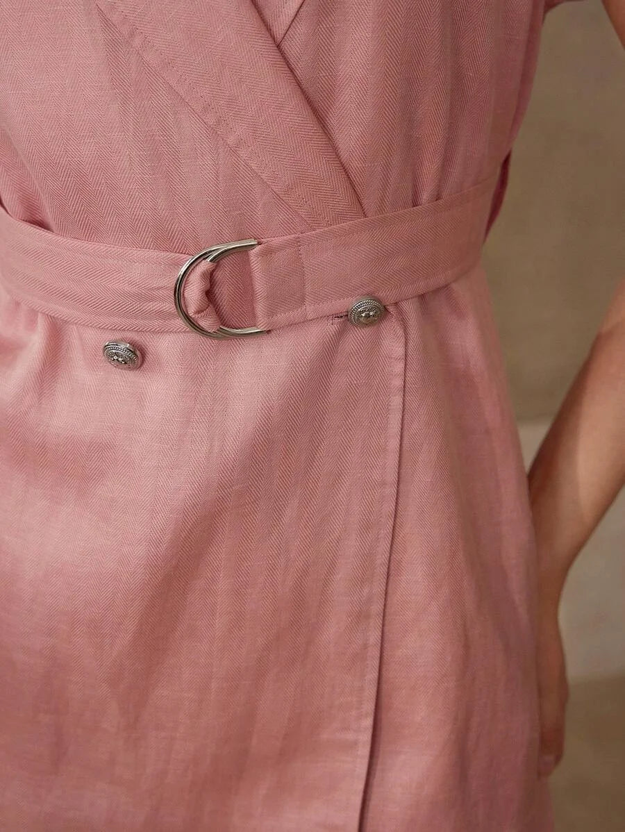 PREMIUM LINEN CAP SLEEVE BELTED BLAZER