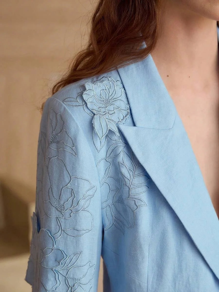 PREMIUM LINEN EMBROIDERED FLORAL DOUBLE BUTTON BLAZERSPRINGSUMMER