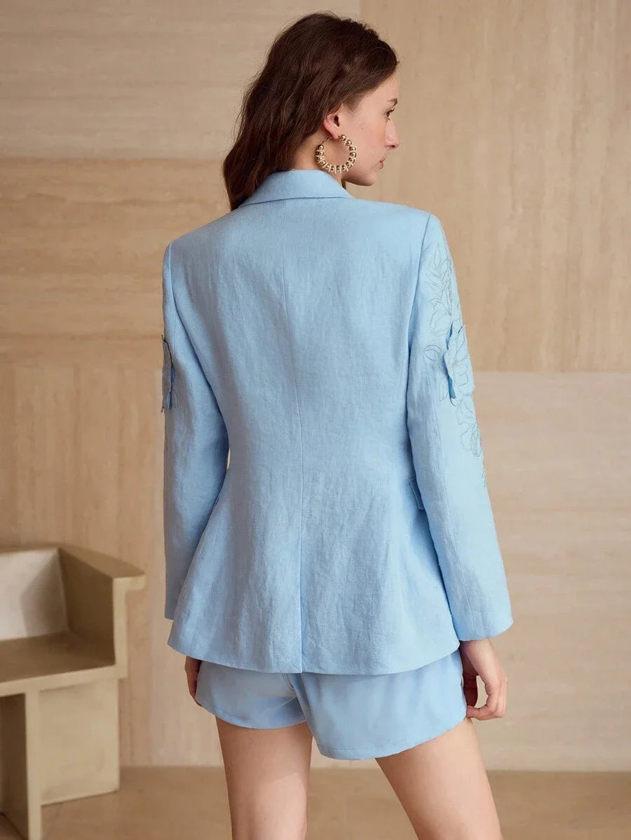 PREMIUM LINEN EMBROIDERED FLORAL DOUBLE BUTTON BLAZERSPRINGSUMMER