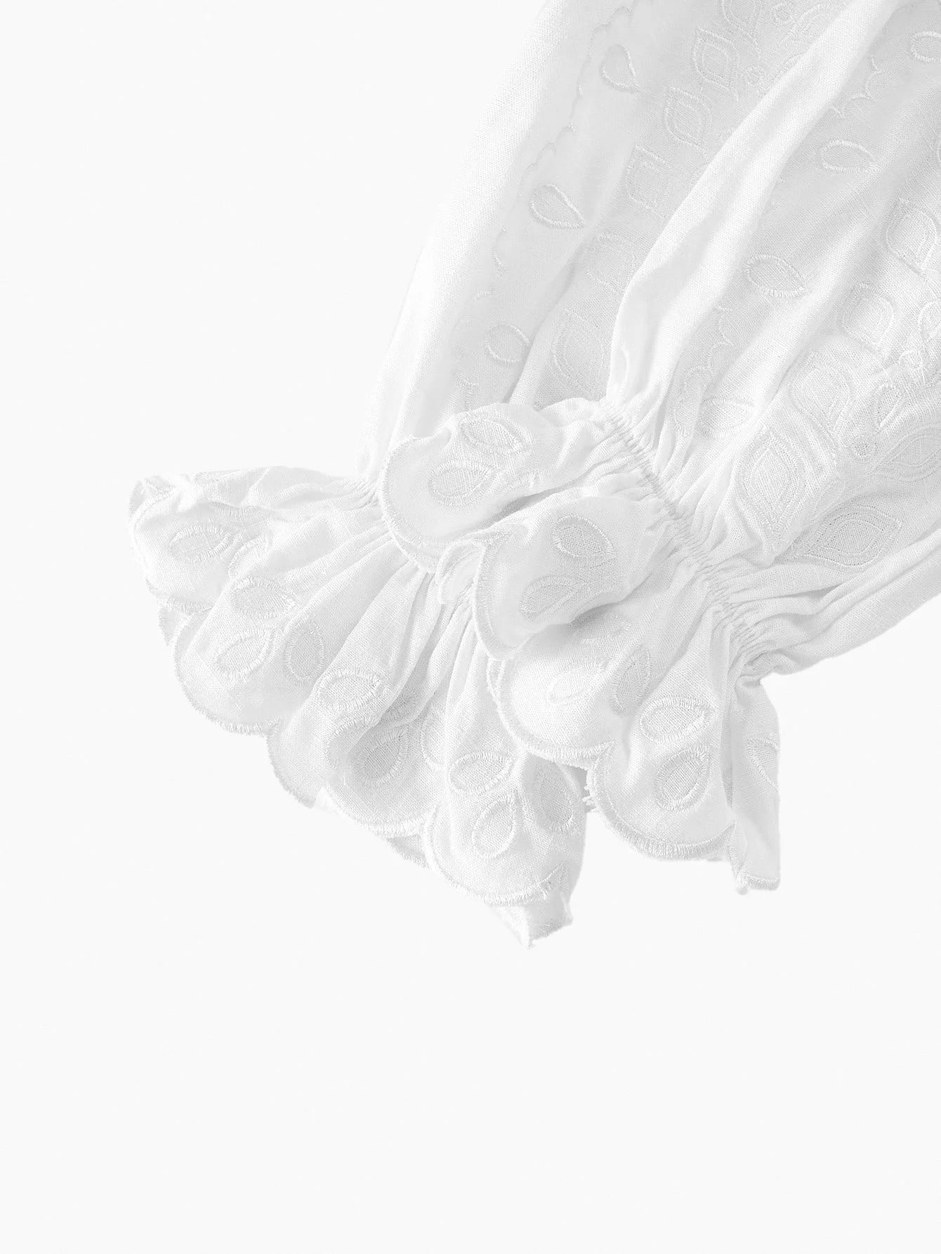 PREMIUM LINEN EMBROIDERY RUFFLE HEM DRESS