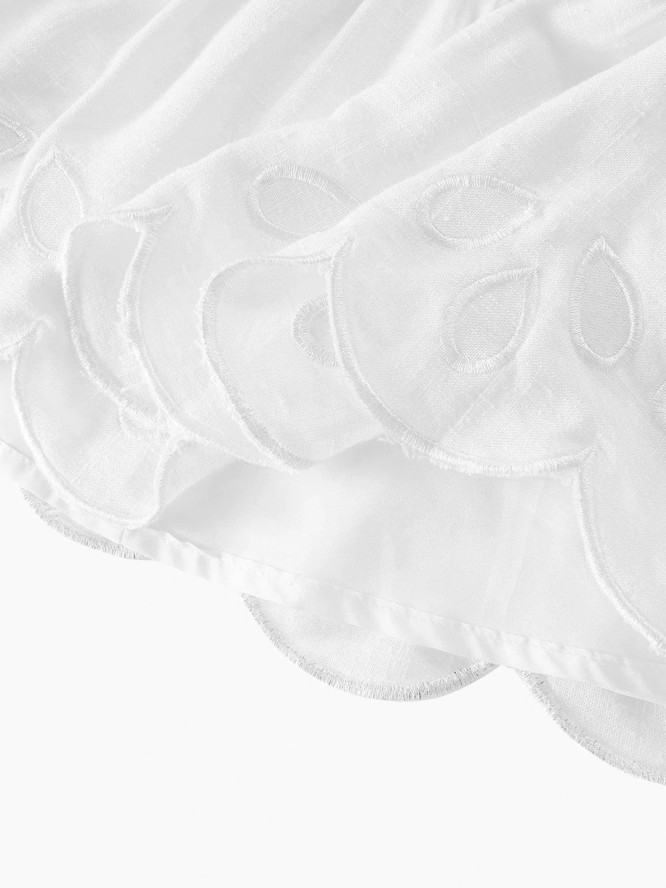 PREMIUM LINEN EMBROIDERY RUFFLE HEM DRESS