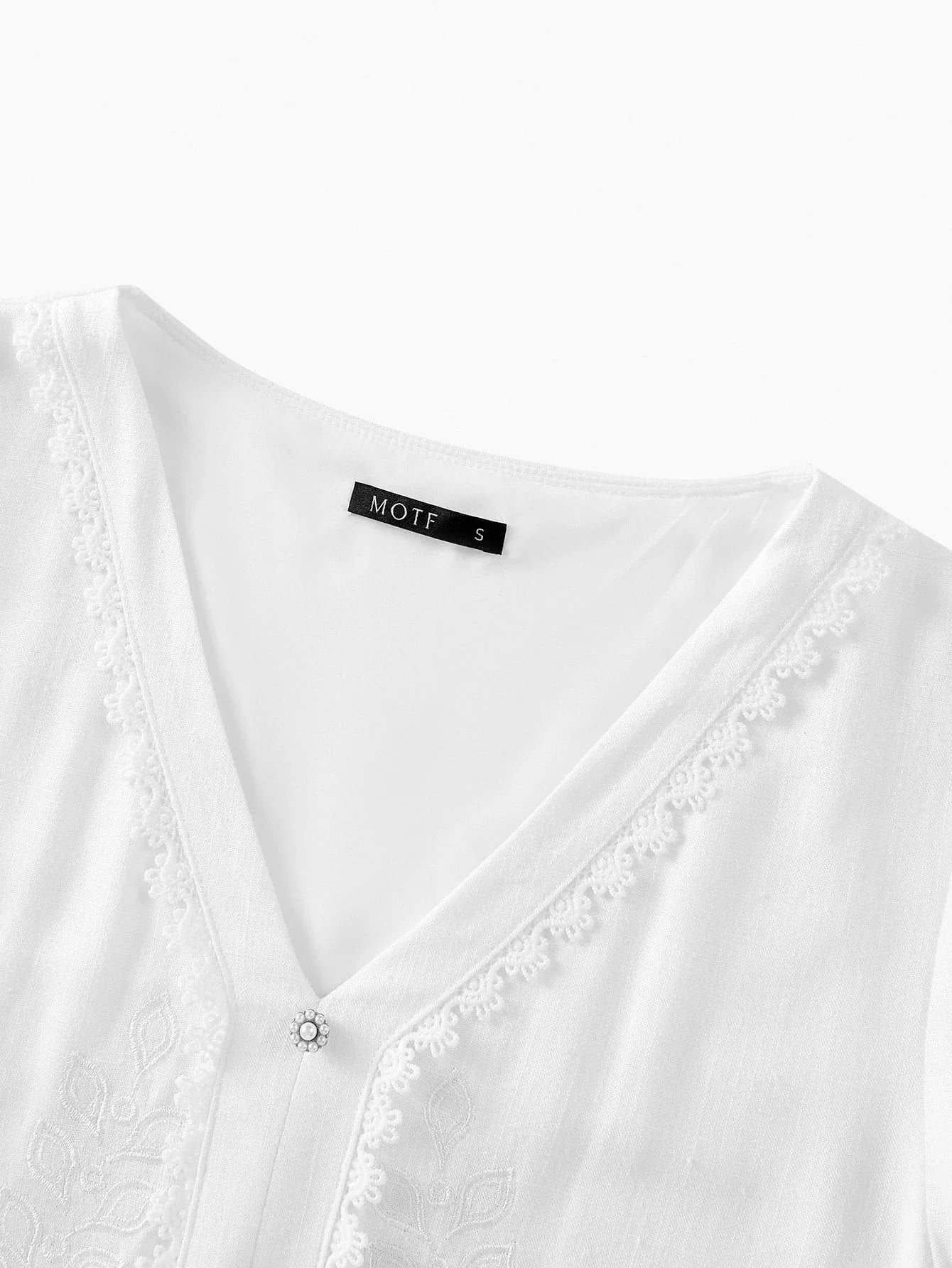 PREMIUM LINEN EMBROIDERY RUFFLE HEM DRESS