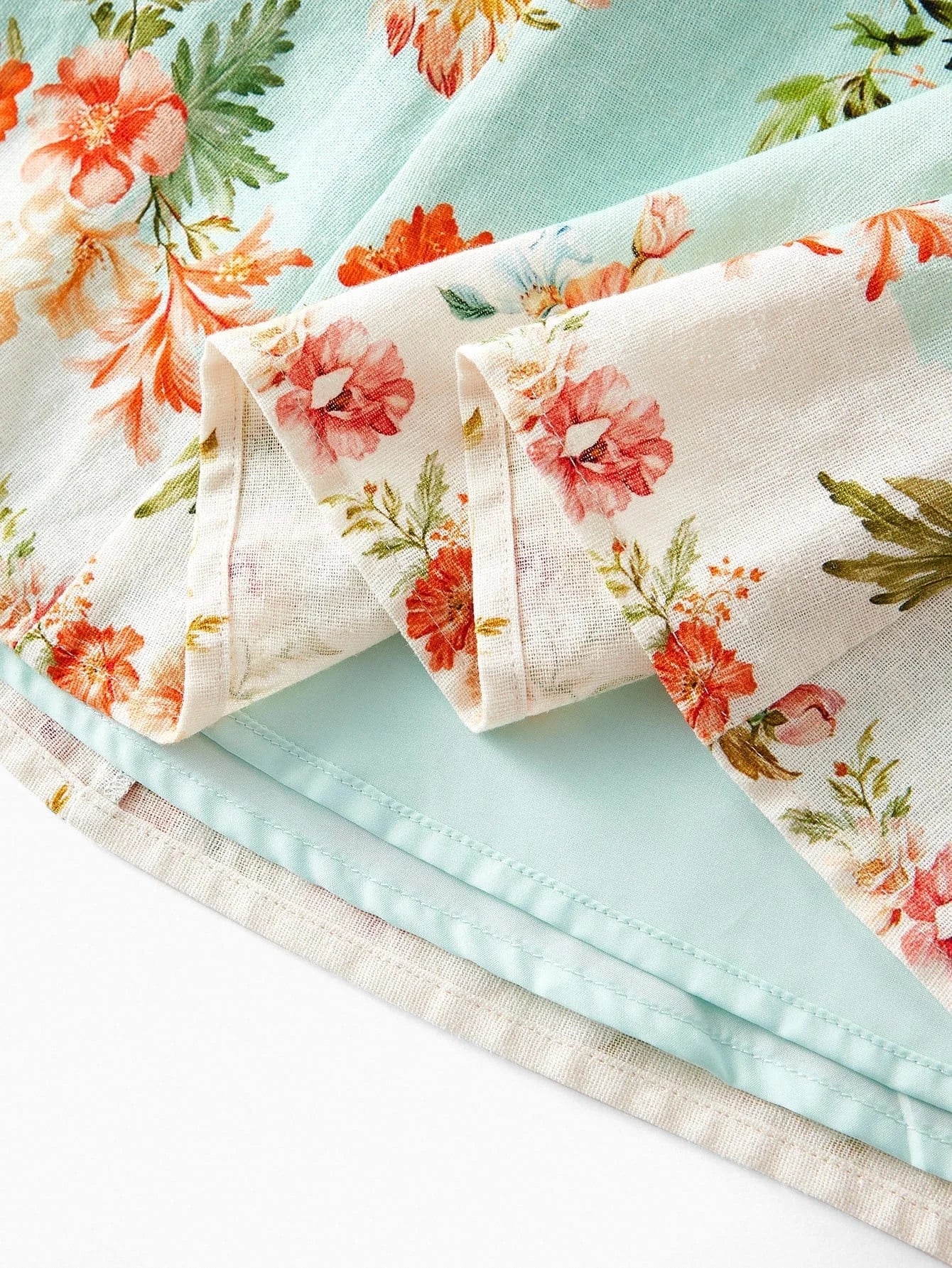 PREMIUM LINEN FLORAL PRINT BELTED DRESS