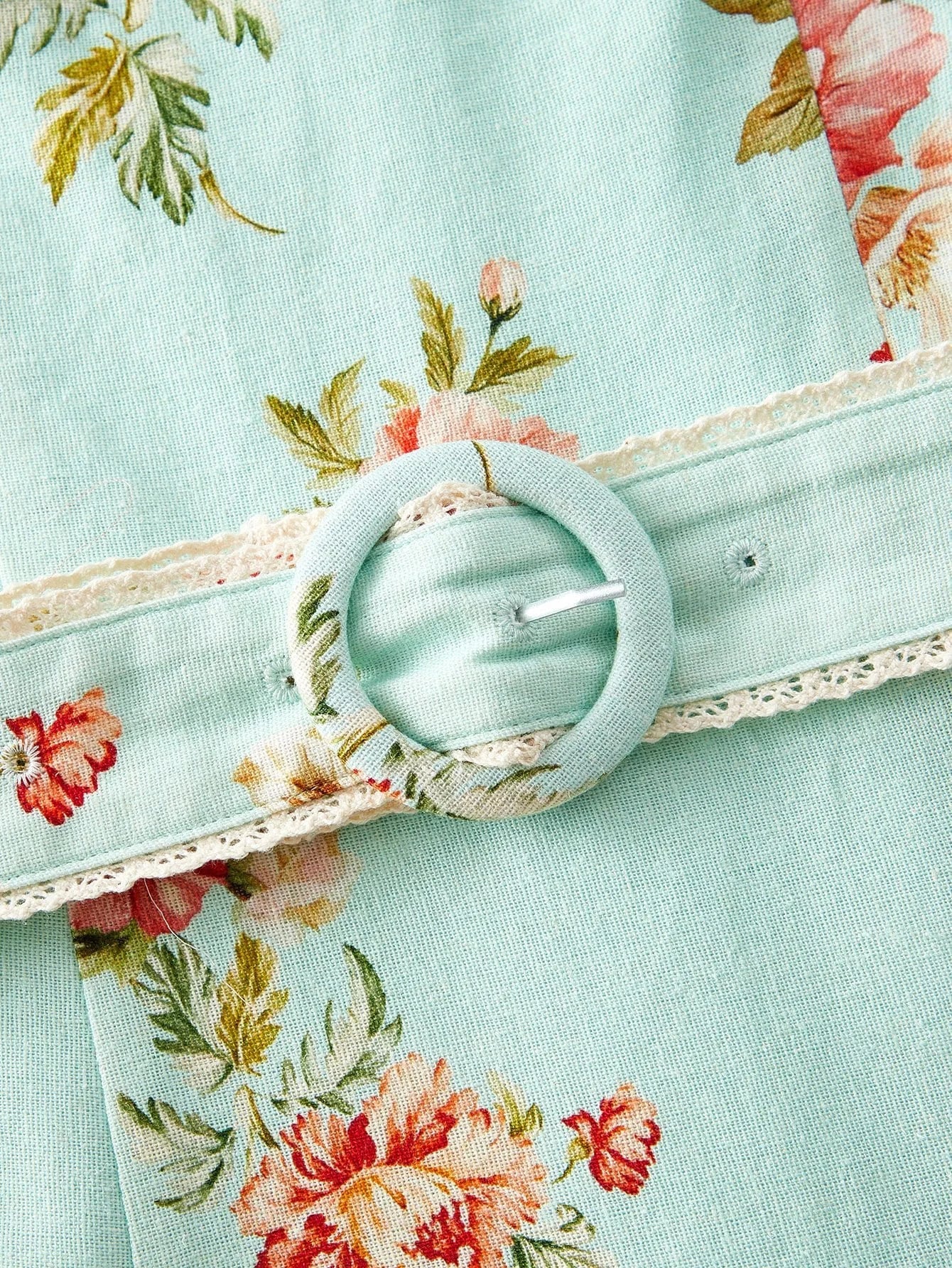 PREMIUM LINEN FLORAL PRINT BELTED DRESS