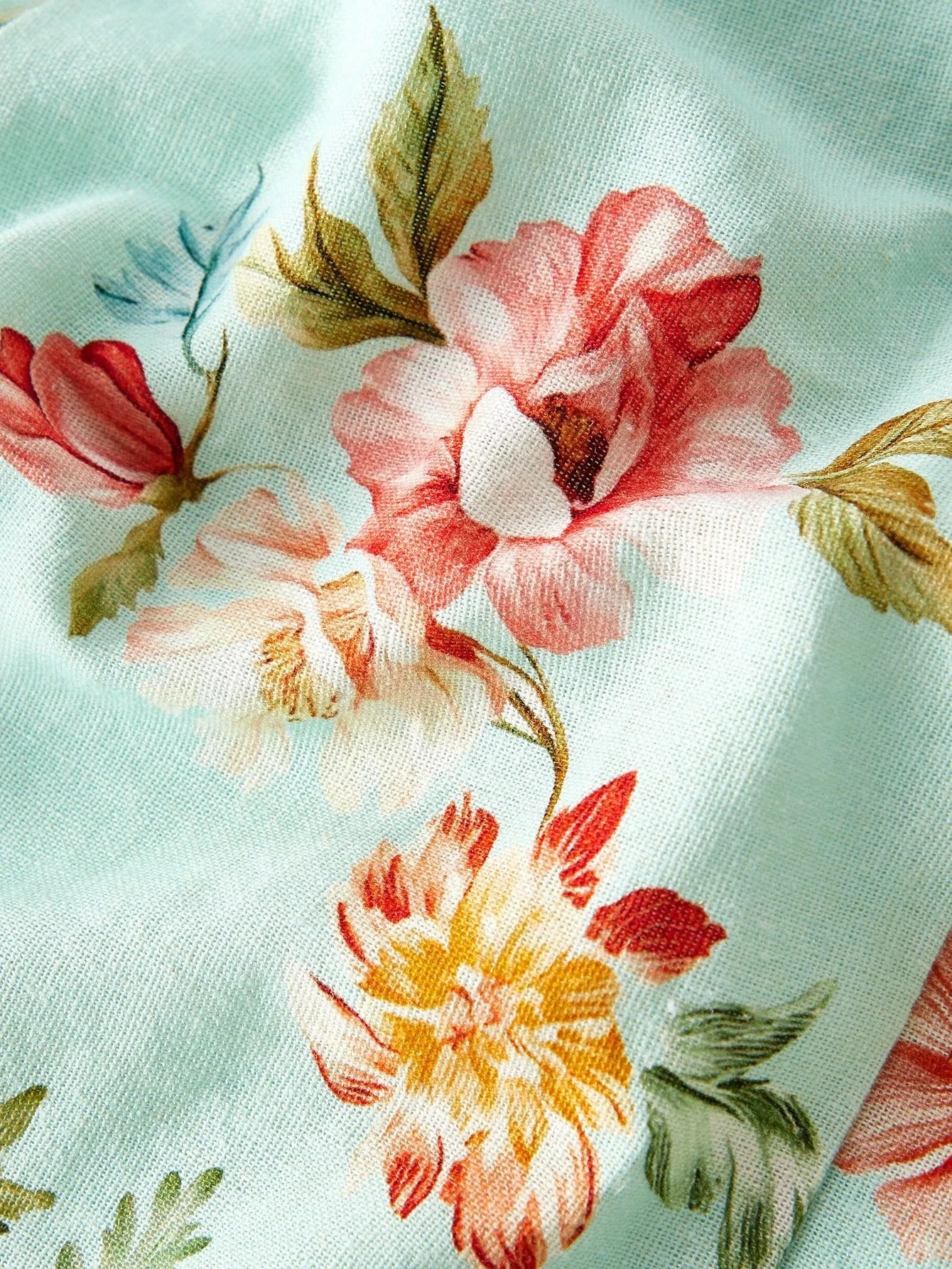 PREMIUM LINEN FLORAL PRINT BELTED DRESS