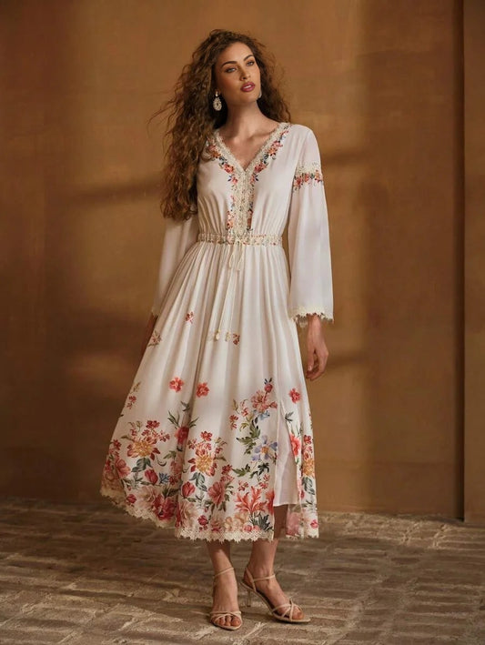 PREMIUM LINEN FLORAL PRINT DRESS