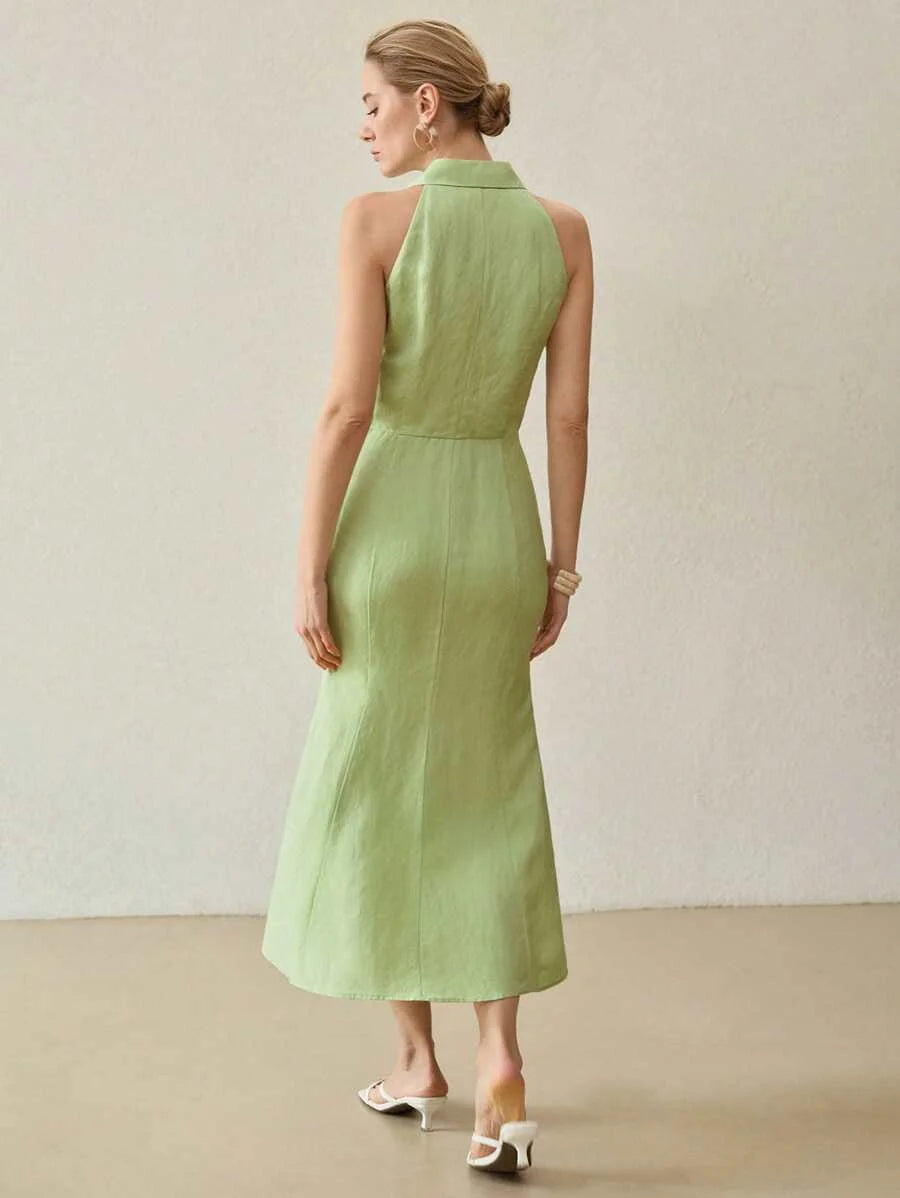 PREMIUM LINEN KNOT FRONT DRESS