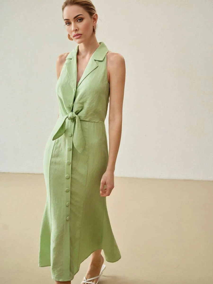 PREMIUM LINEN KNOT FRONT DRESS