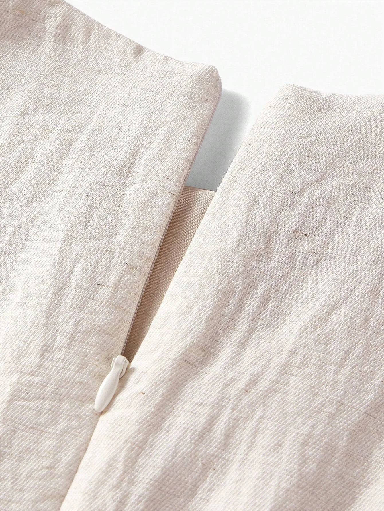 PREMIUM LINEN LINEN SOLID PUFF SLEEVE RUFFLE HEM BELTED DRESS