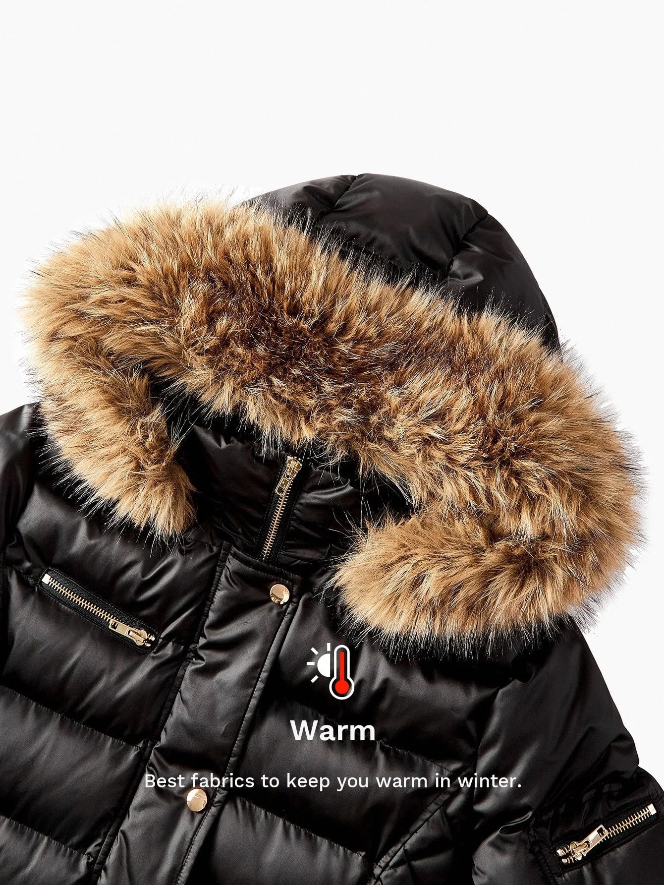 PREMIUM LONG COTTON PADDED COAT WITH FUR TRIM AUTUMNWINTER