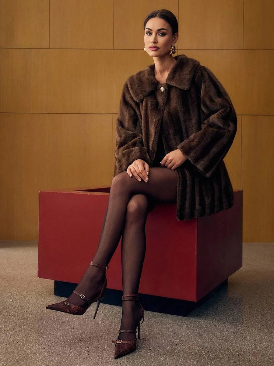 PREMIUM LONG SLEEVE BUTTON FAUX FUR COAT