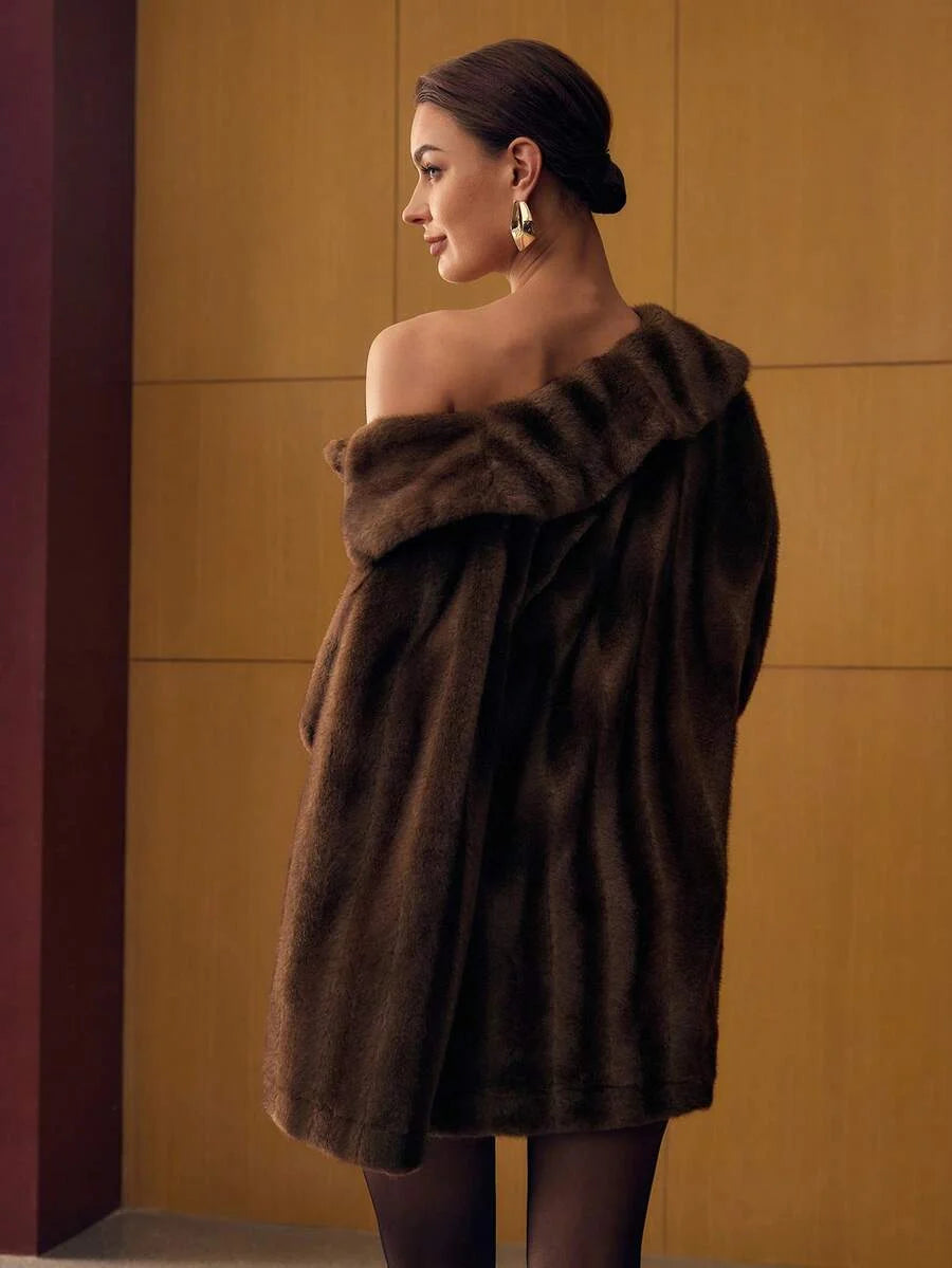 PREMIUM LONG SLEEVE BUTTON FAUX FUR COAT