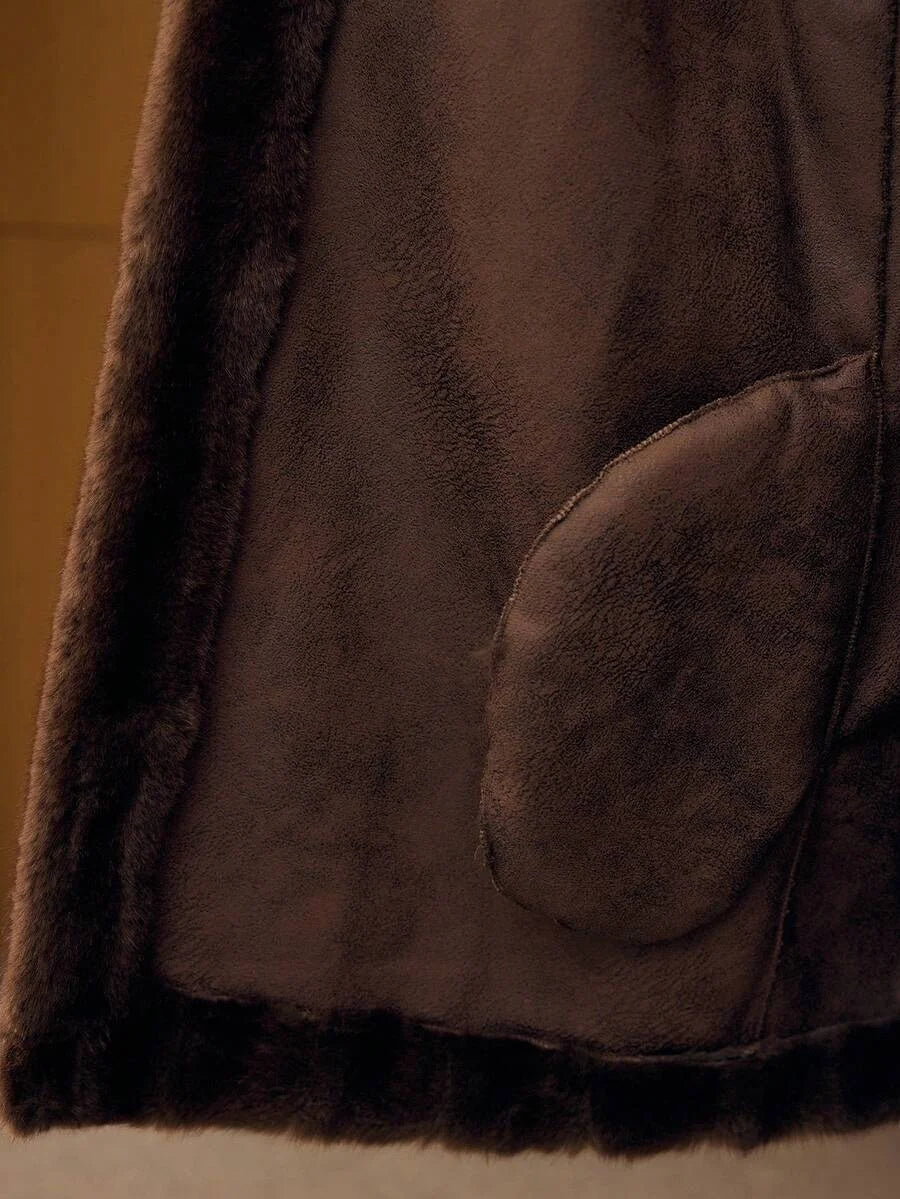 PREMIUM LONG SLEEVE BUTTON FAUX FUR COAT