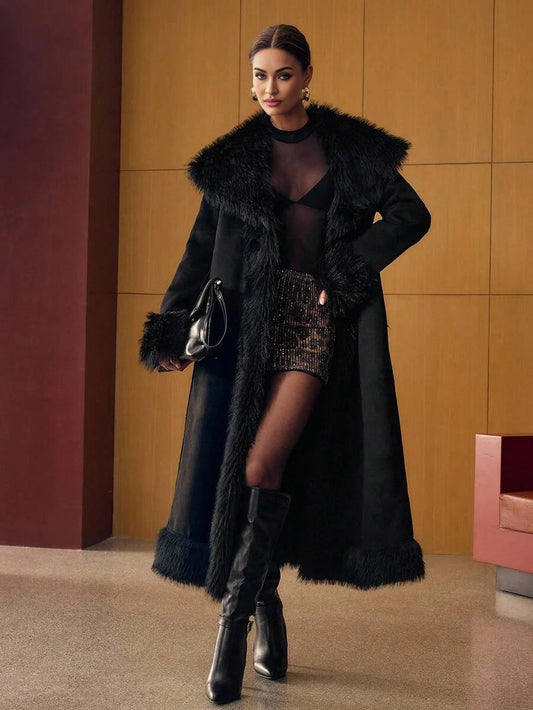 PREMIUM LONG SLEEVE LONG FAUX FUR COAT AUTUMNWINTER